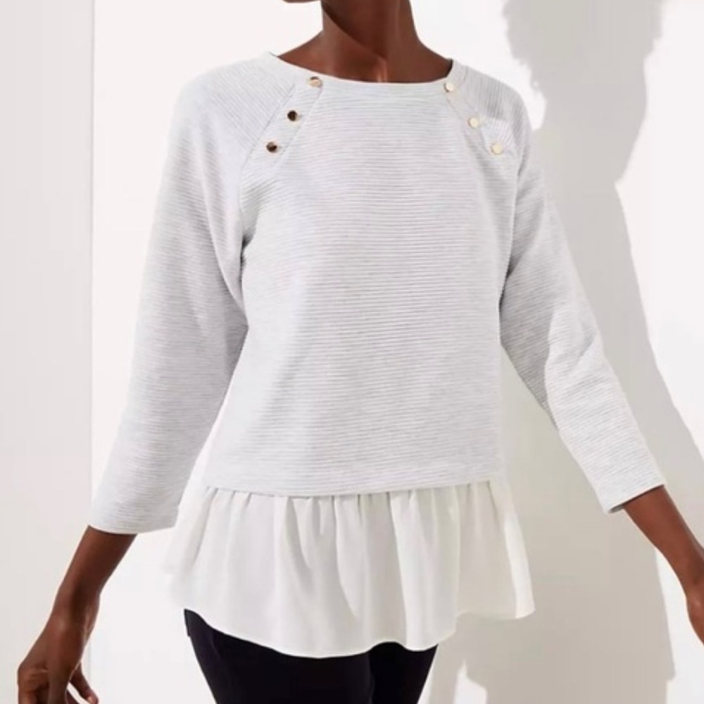 LOFT light gray mixed media long sleeves Layered Women's Top blouse Sz M